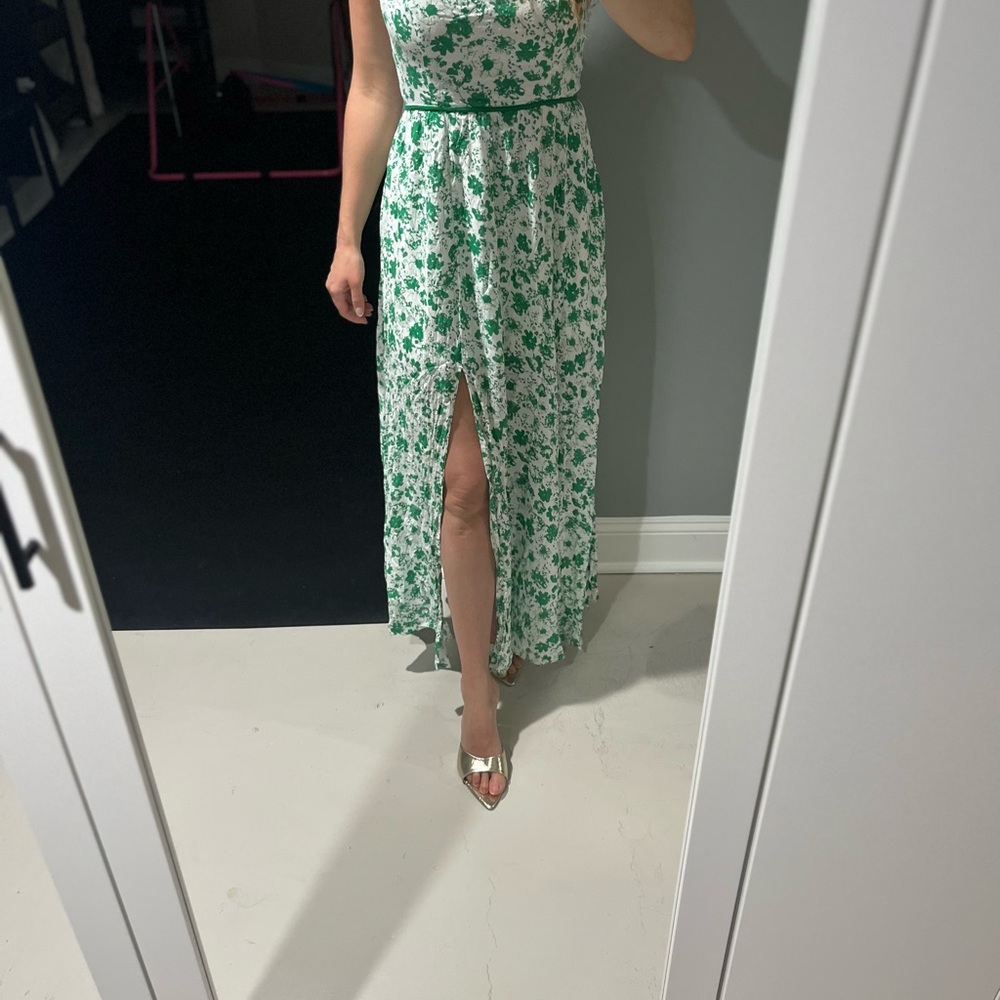 Aakaa Green and White Floral Maxi Dress
